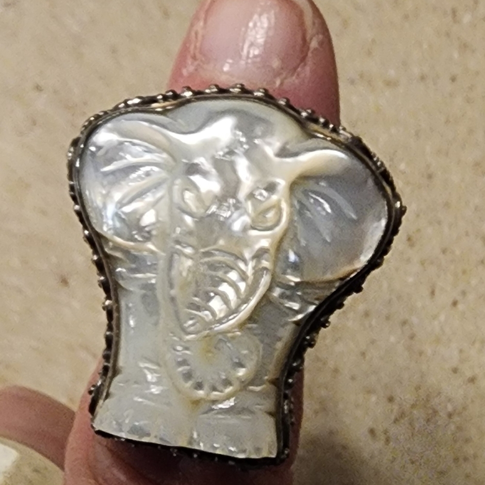Elegant Elephant Mother of Pearl Ring